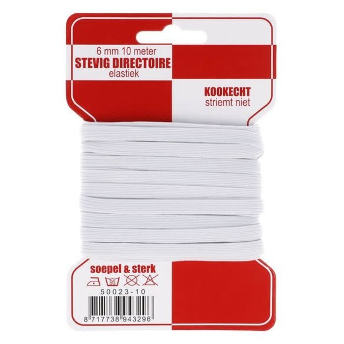 Rode kaart elastiek 6mm Wit 10m