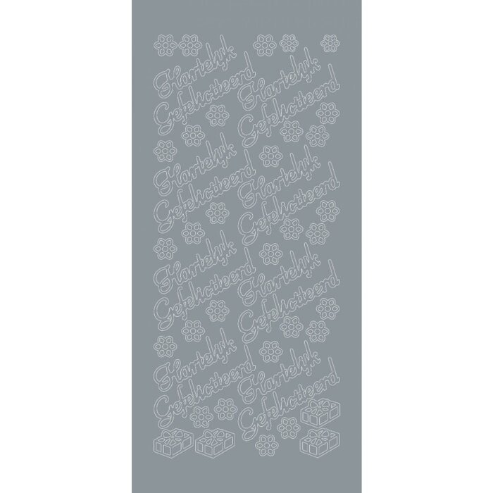 Sticker hartelijk gefeliciteerd groot zilver