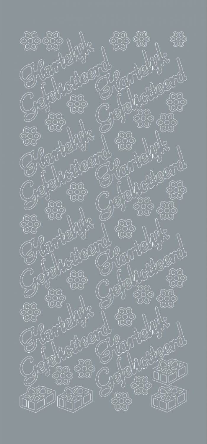 Sticker hartelijk gefeliciteerd groot zilver