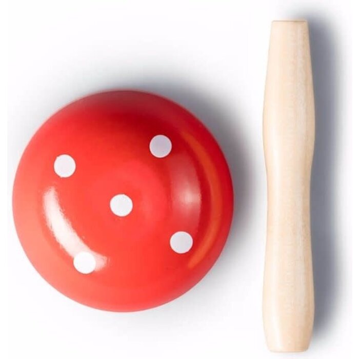 Paddenstoel Maasklos hout, rood met witte stippen