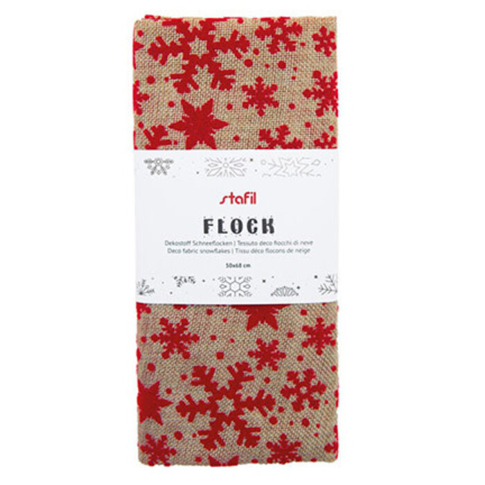 Dekostof snowflakes, red 50x68cm