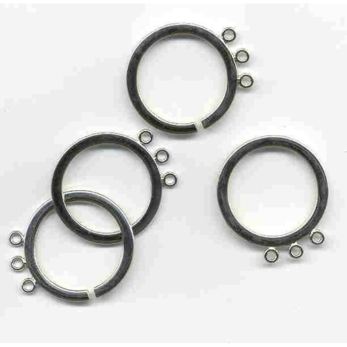 Metal Ring, zilver (mat) 1 open & 1 dicht 3 oogjes, 20mm