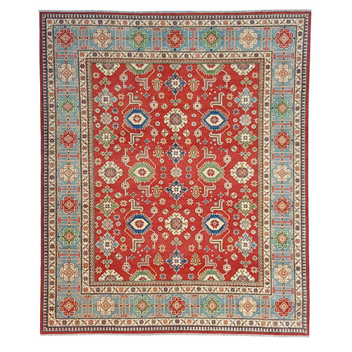 Hand knotted 9'8x 8' wool kazak area rug 299x251cm Oriental carpet Hand knotted 9'8x 8' wool kazak area rug 299x251cm Oriental carpet