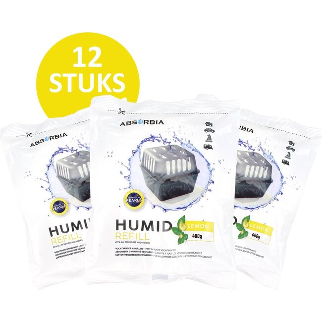 Vochtvanger Navulling 400 gram – XXL Voordeelpakket - 12 Stuks - Lemon