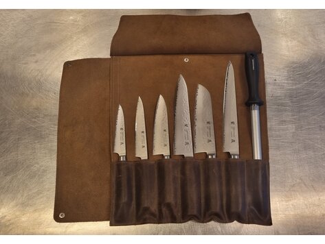 Lederen messenfoudraal Donkerbruin 7 vaks