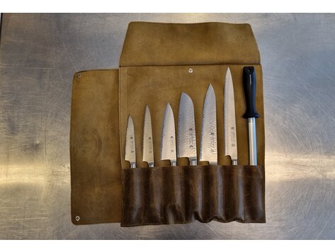 Lederen messenfoudraal lichtbruin 7 vaks