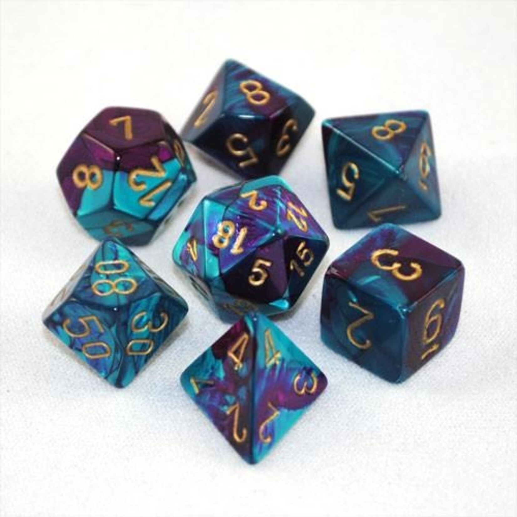 Chessex Chessex 7-Die set Gemini - Purple-Teal/Gold