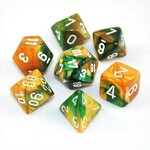 Chessex Chessex 7-Die set Gemini - Gold-Green/White **