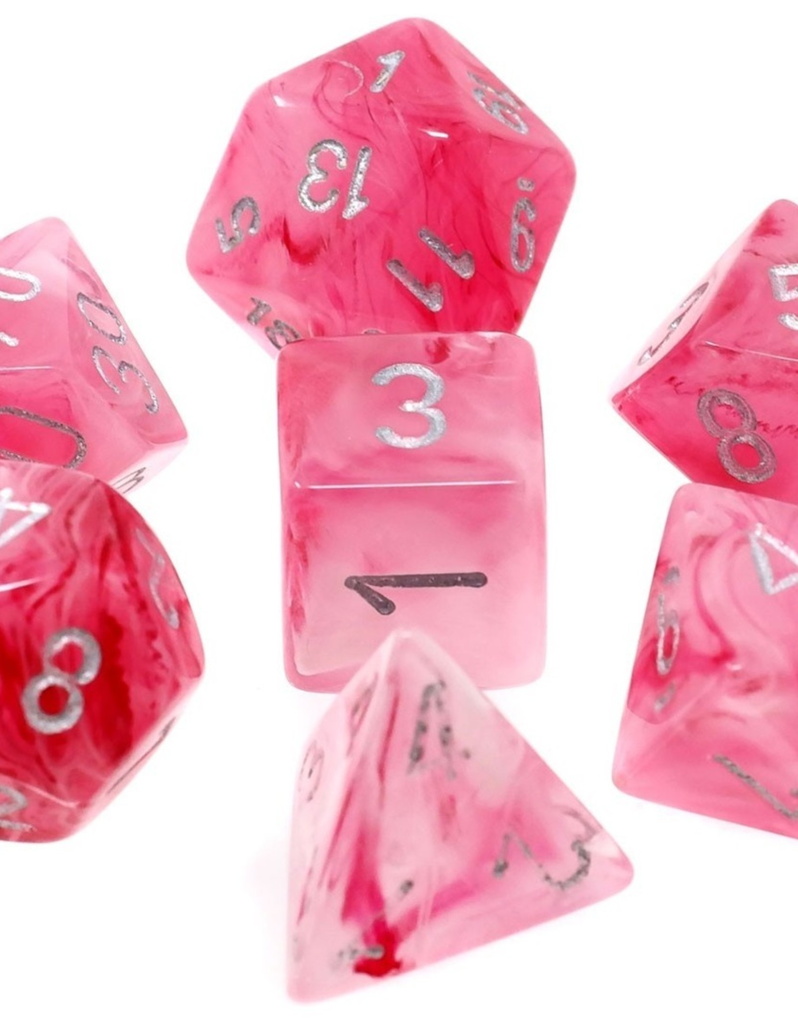 Chessex Chessex 7-Die set Ghostly Glow - Pink/Silver