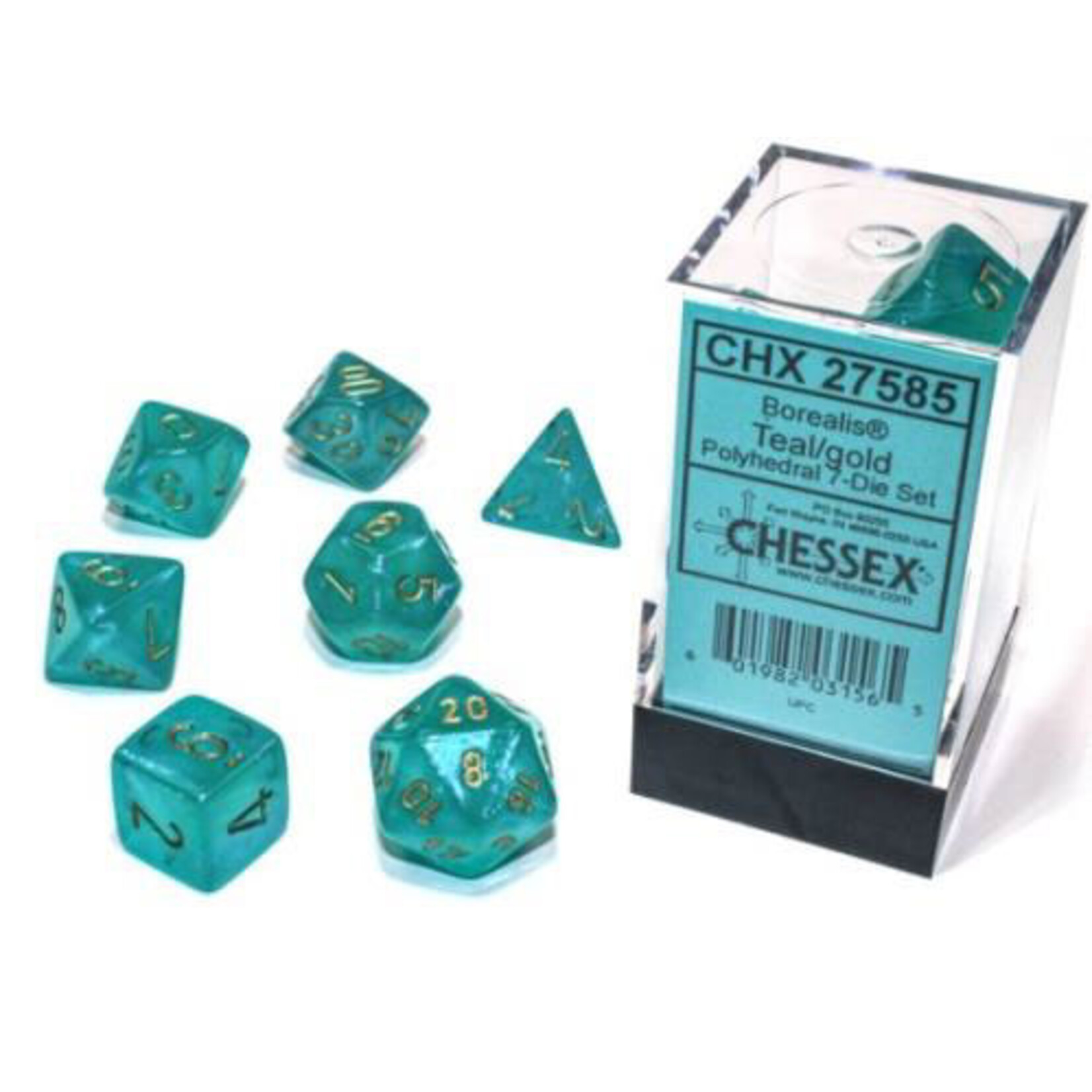 Chessex Chessex 7-Die set Borealis Luminary  - Teal/Gold