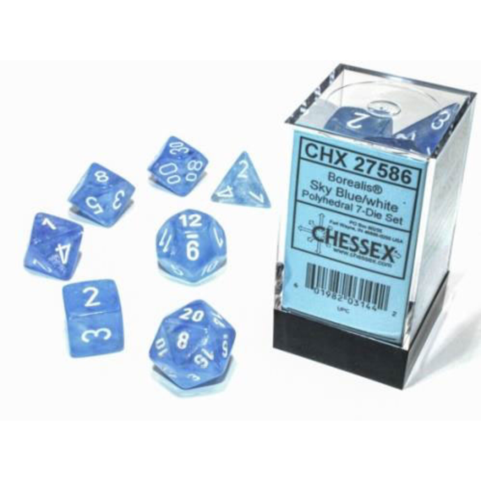 Chessex Chessex 7-Die set Borealis Luminary  - Sky Blue/White