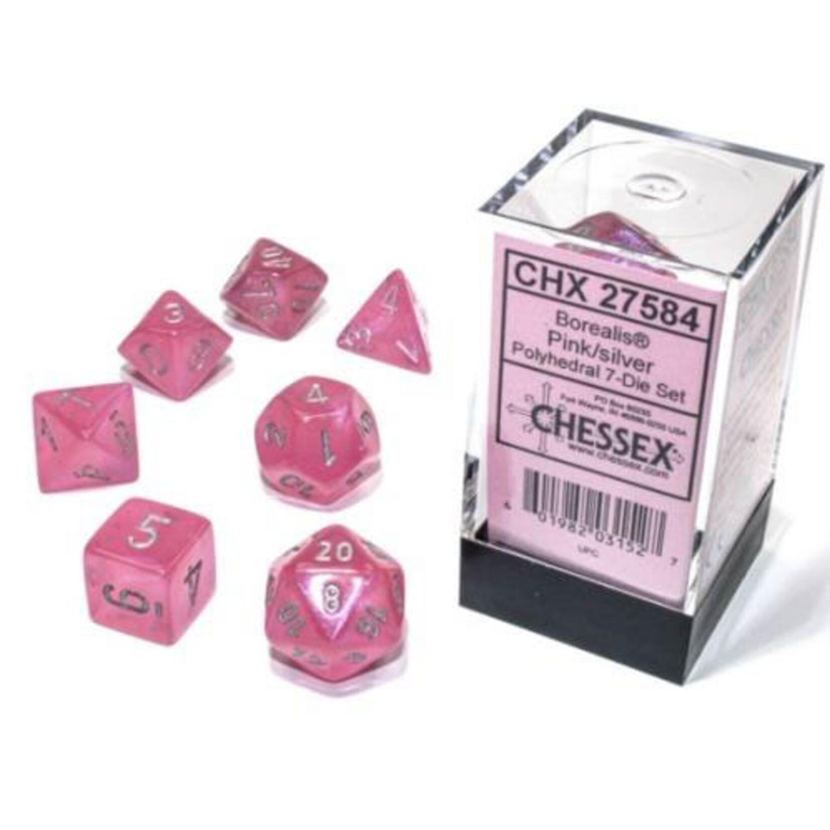 Chessex Chessex 7-Die set Borealis Luminary  - Pink/Silver