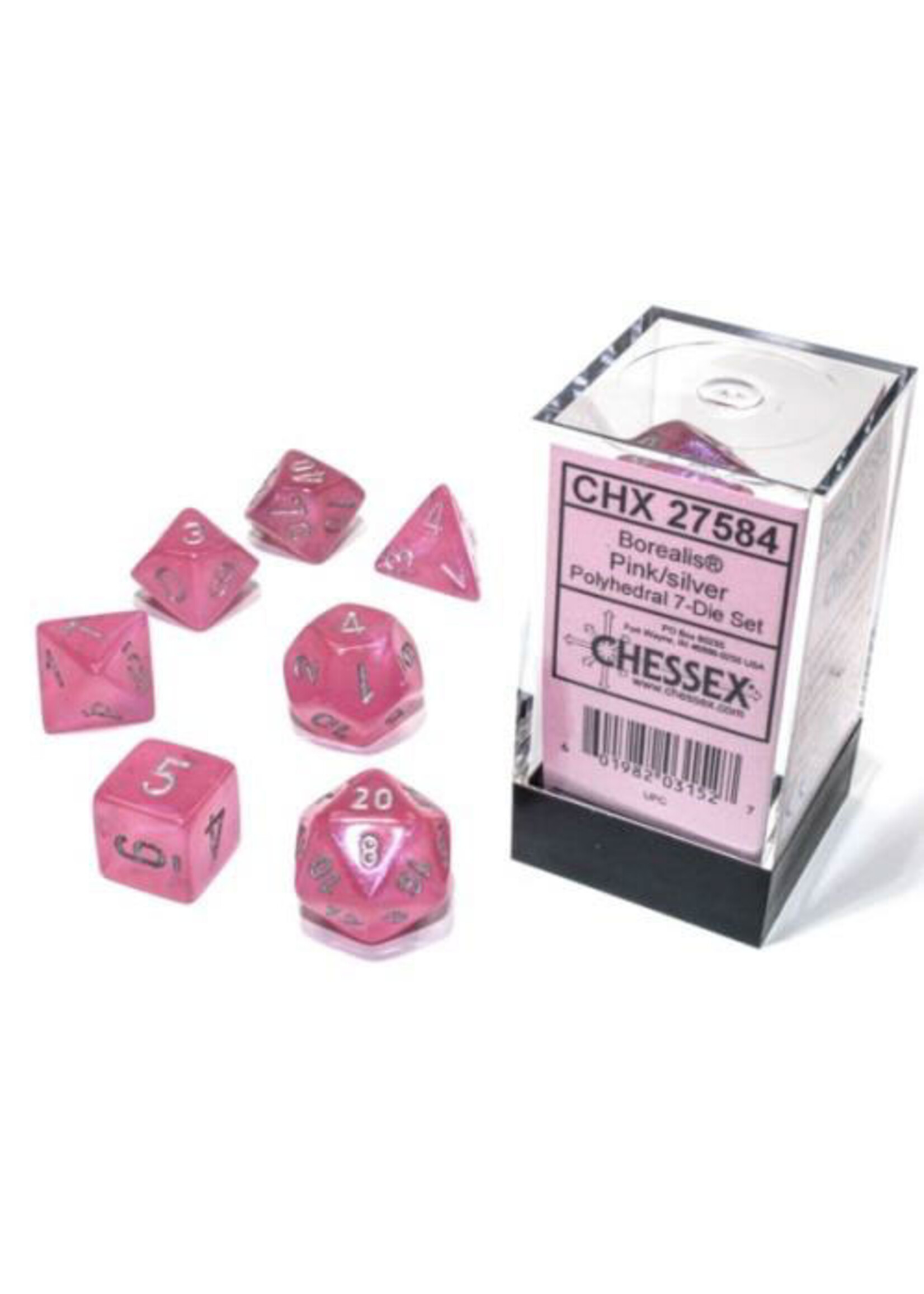 Chessex Chessex 7-Die set Borealis Luminary  - Pink/Silver