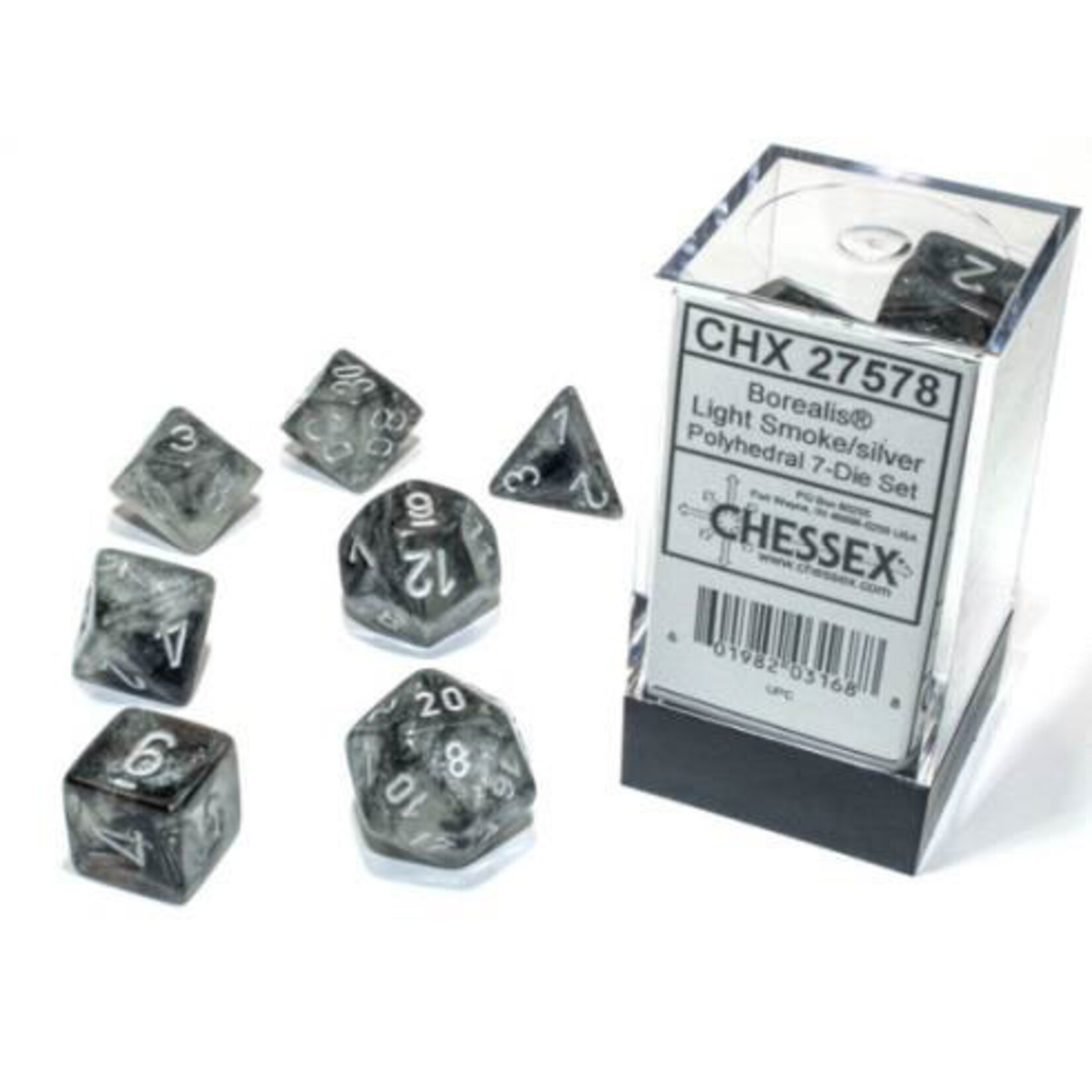 Chessex Chessex 7-Die set Borealis Luminary  - Light Smoke/Silver