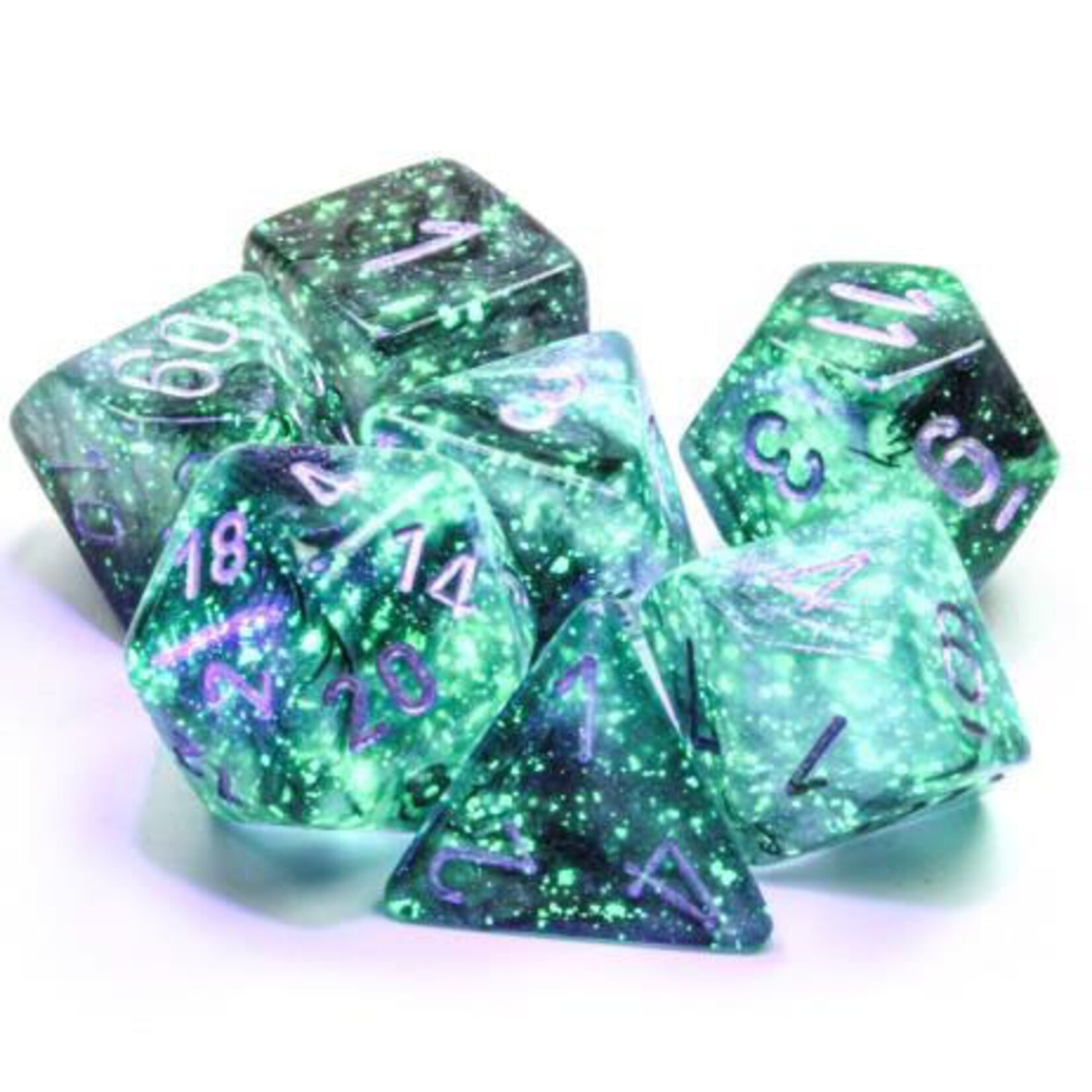 Chessex Chessex 7-Die set Borealis Luminary  - Light Smoke/Silver