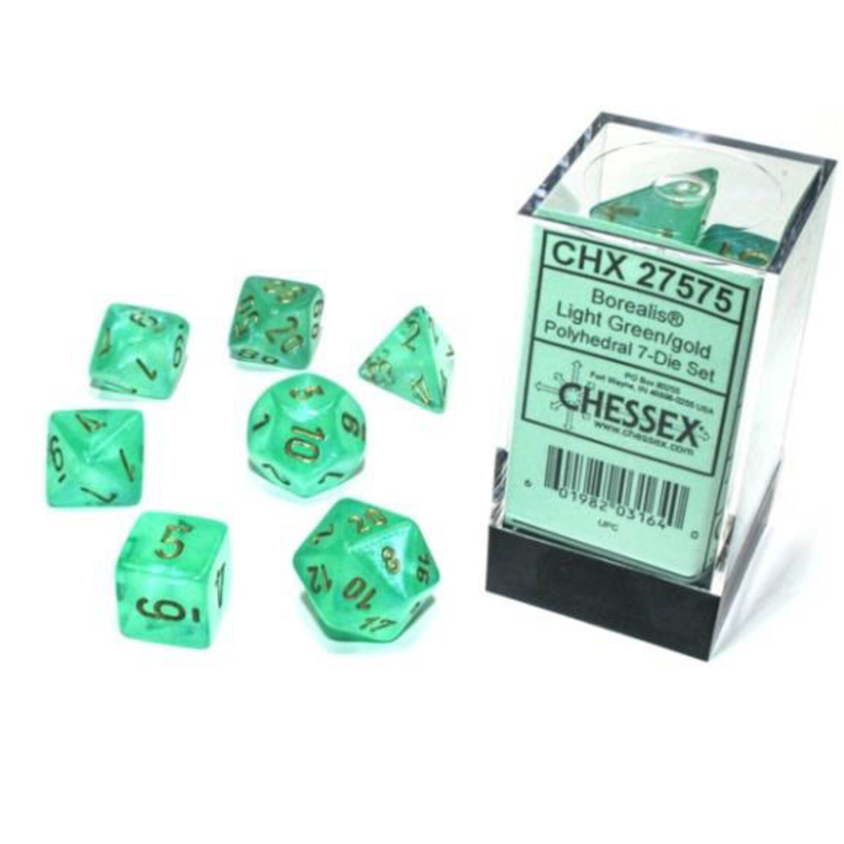 Chessex Chessex 7-Die set Borealis Luminary  - Light Green/Gold