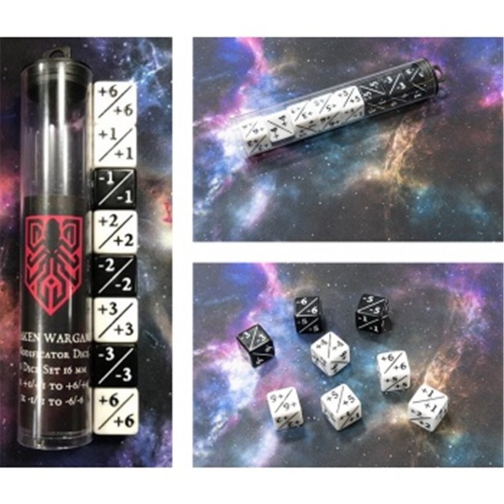 Kraken Wargames Positive/Negative D6 Dice 16 mm (8 Dice in Tube)