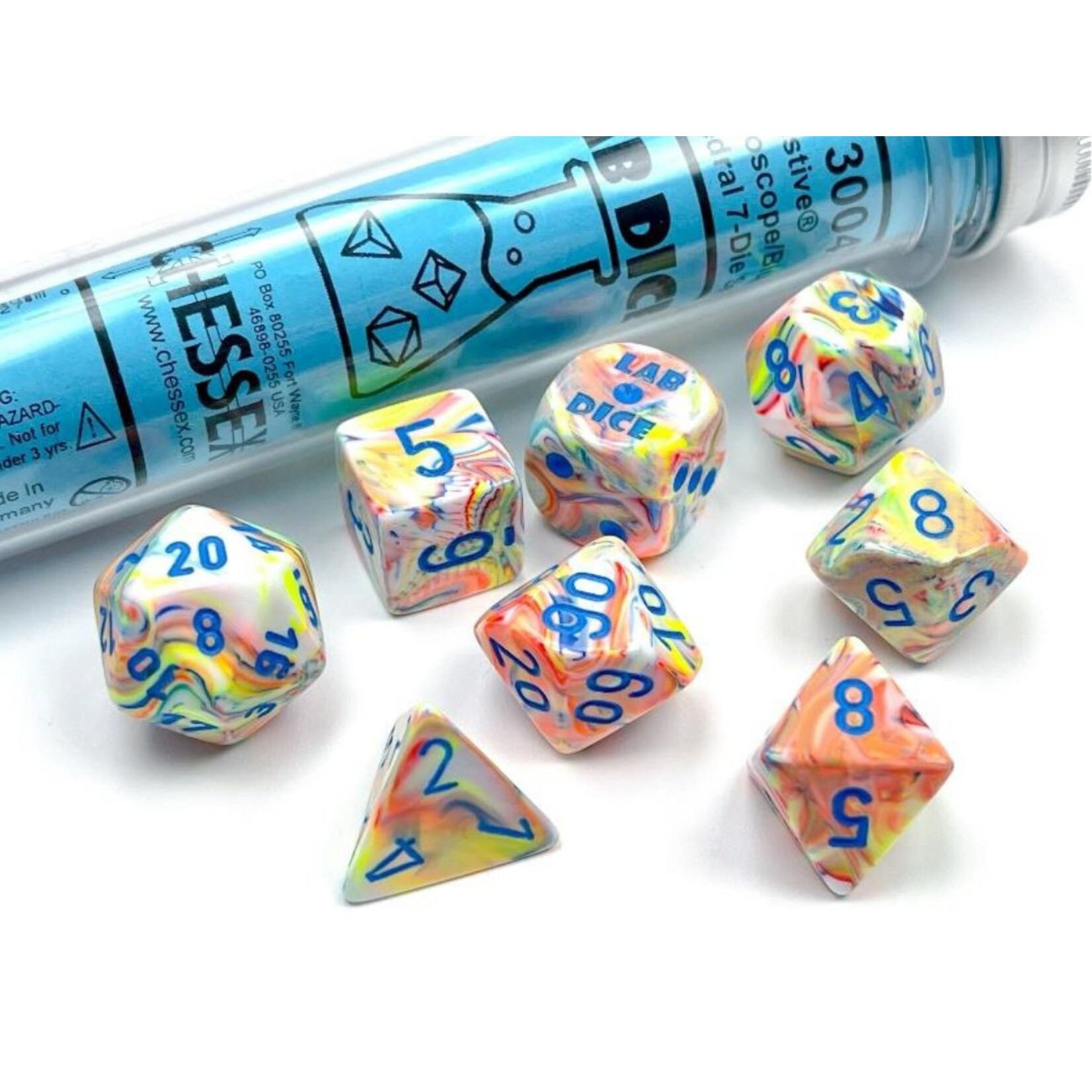 Chessex Chessex 8-Die set Lab Dice Festive Kaleidoscope/Blue