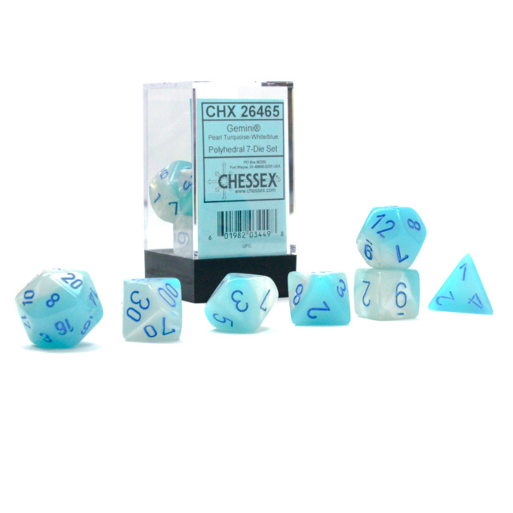 Chessex Chessex 7-Die set Gemini - Pearl Turquoise-White/Blue