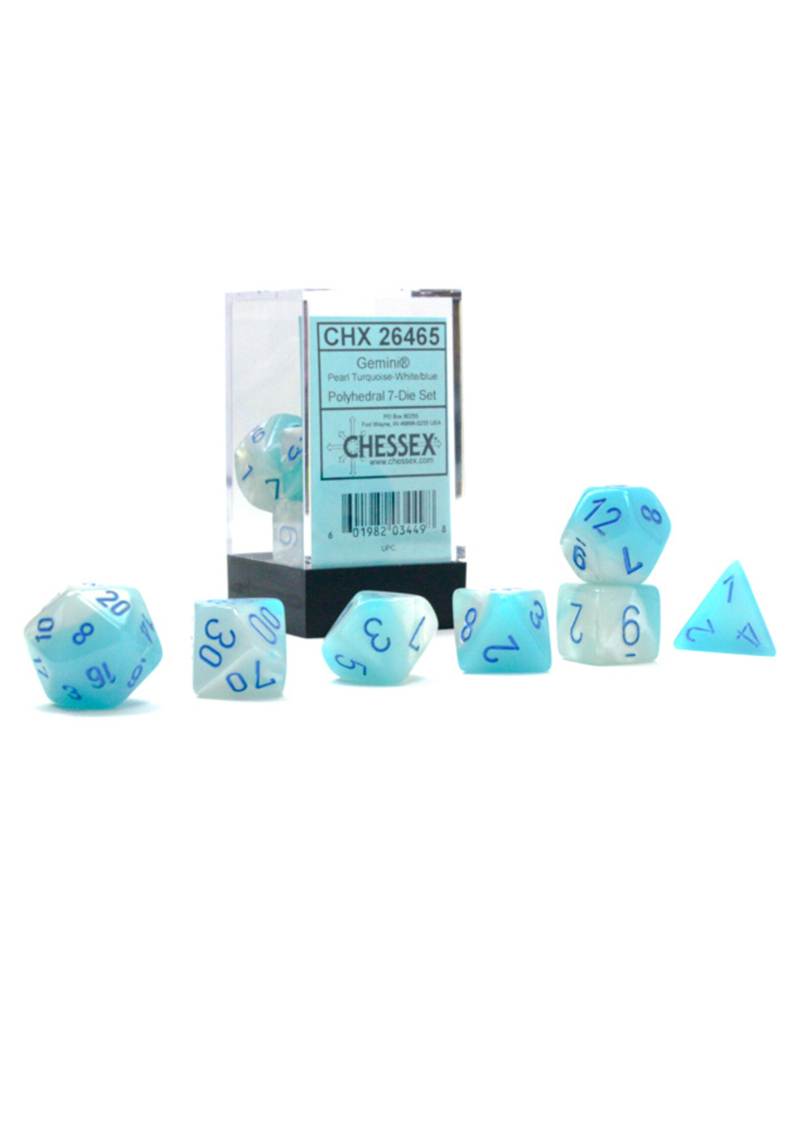 Chessex Chessex 7-Die set Gemini - Pearl Turquoise-White/Blue