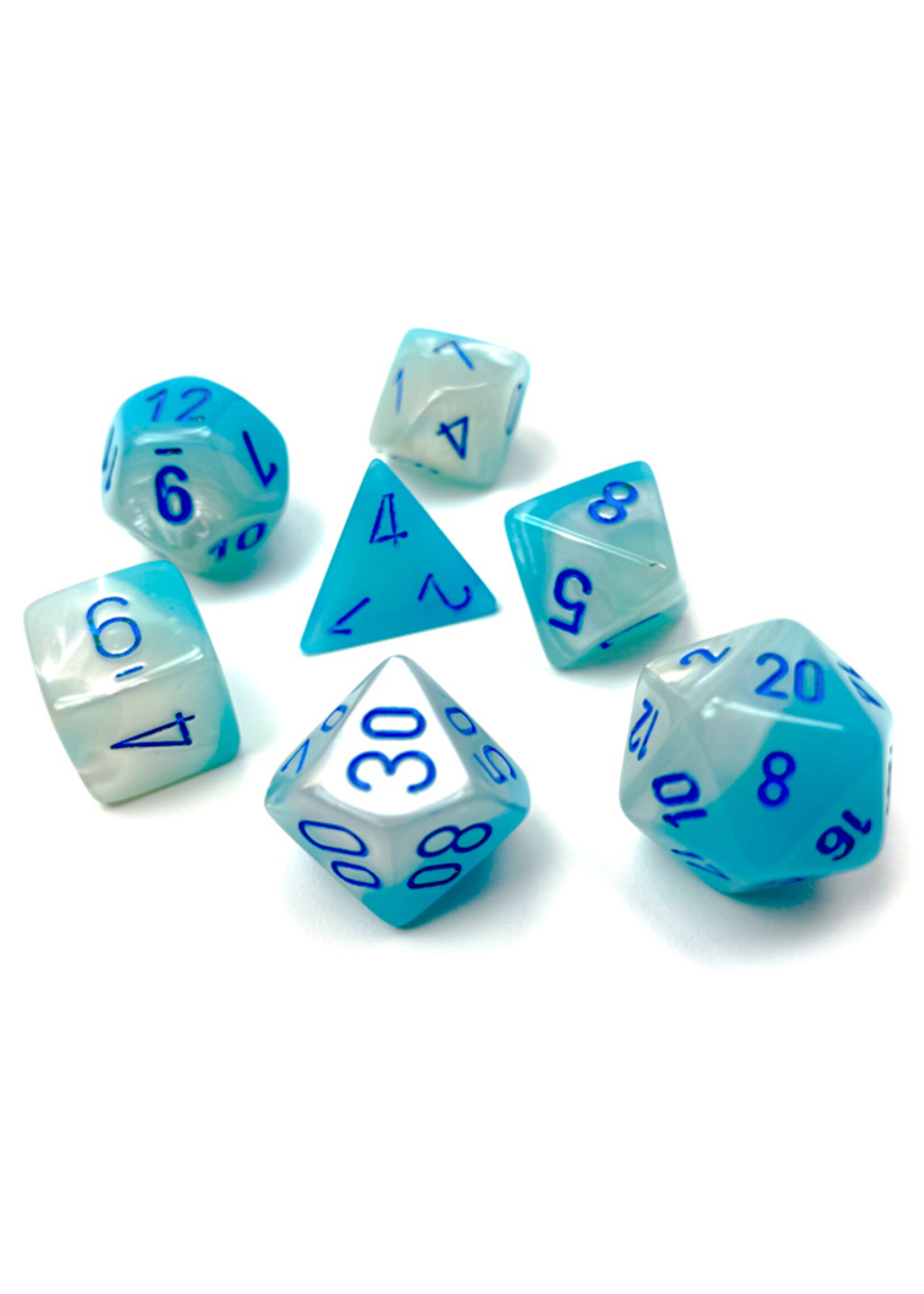 Chessex Chessex 7-Die set Gemini - Pearl Turquoise-White/Blue