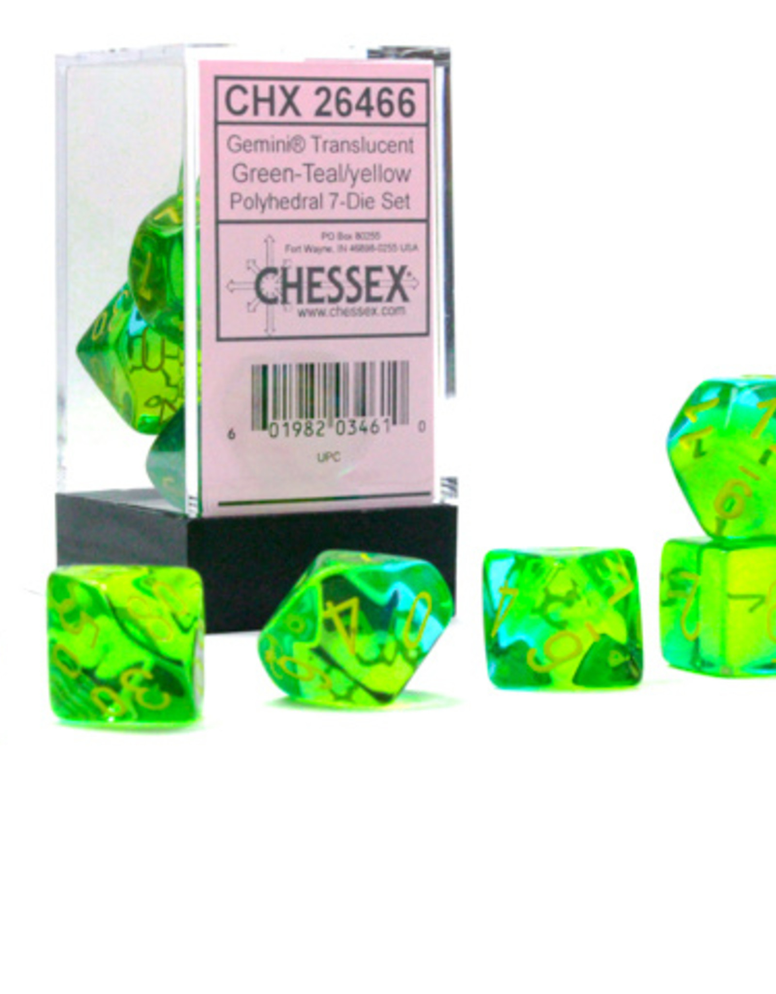 Chessex Chessex 7-Die set Gemini Translucent - Green-Teal/Yellow