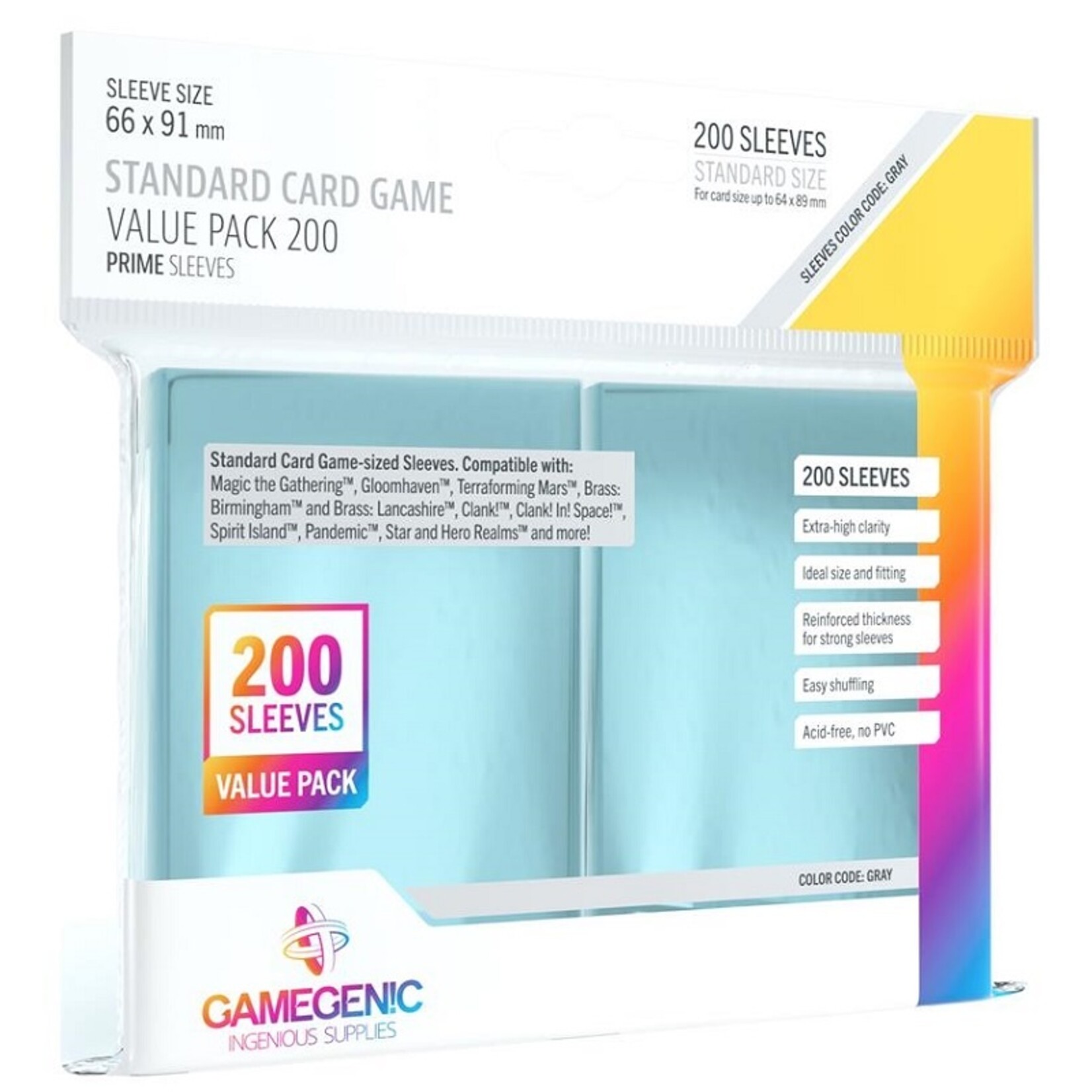 Gamegenic Standard Prime Sleeves Value Pack (66x91mm/Grey) (200)