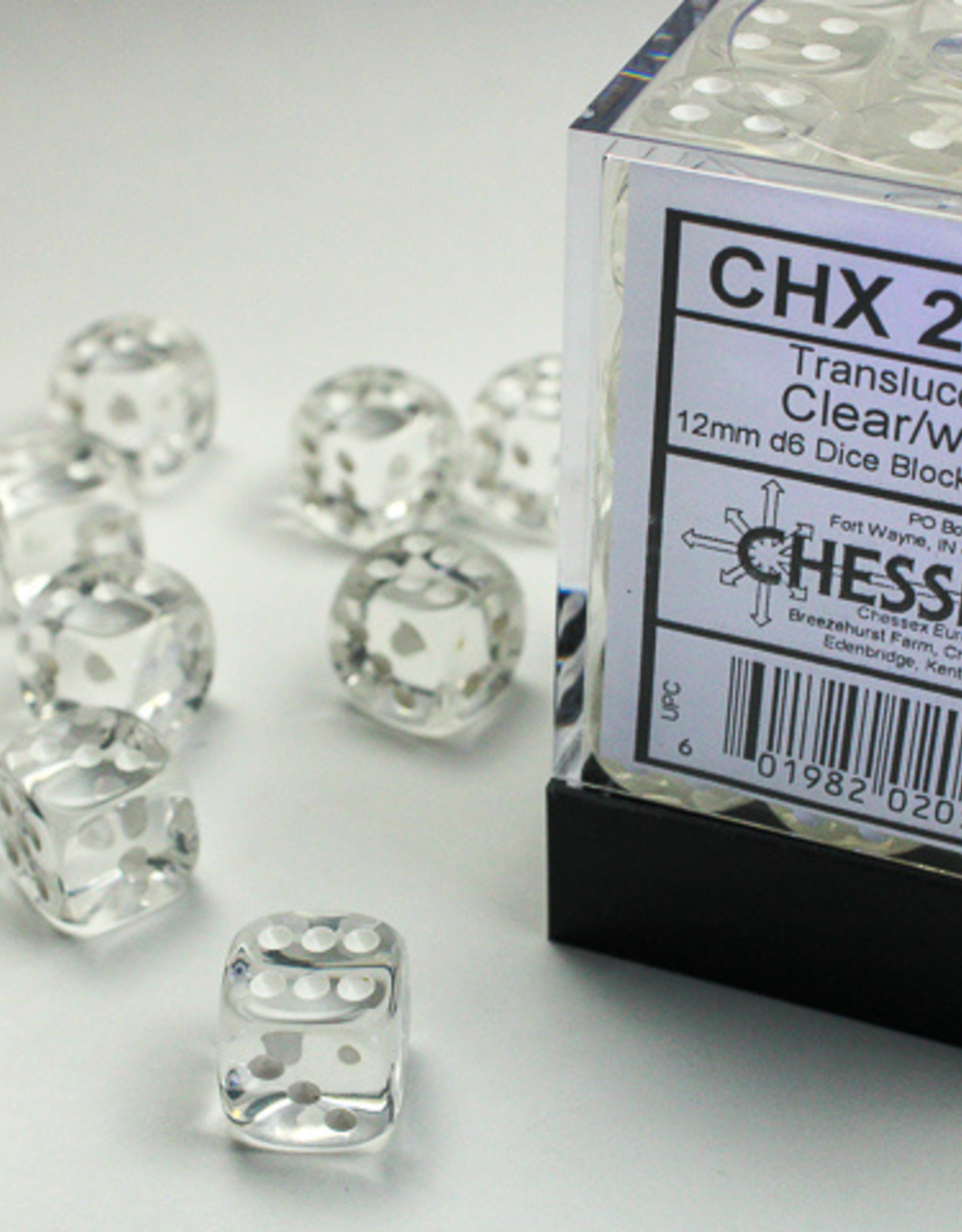 Chessex Chessex 36 x D6 Set Translucent 12mm - Clear/White