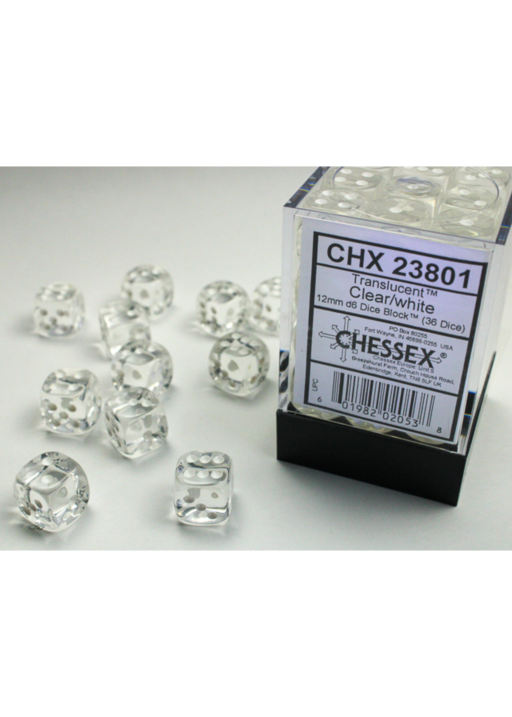 Chessex Chessex 36 x D6 Set Translucent 12mm - Clear/White