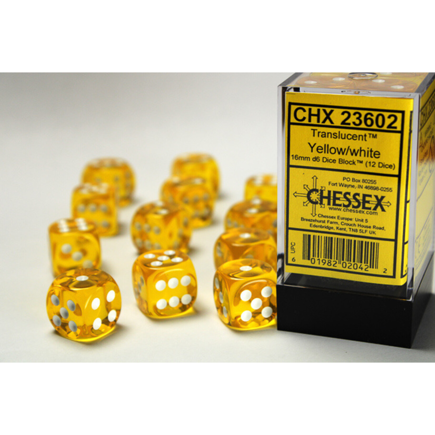 Chessex Chessex 12 x D6 Set Translucent 16mm - Yellow/White