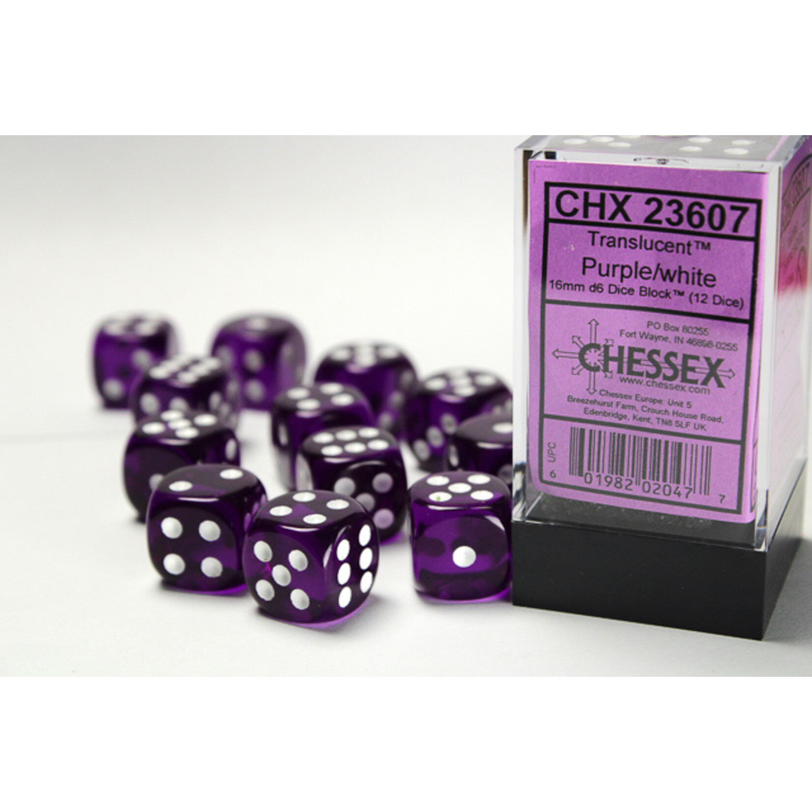 Chessex Chessex 12 x D6 Set Translucent 16mm - Purple/White