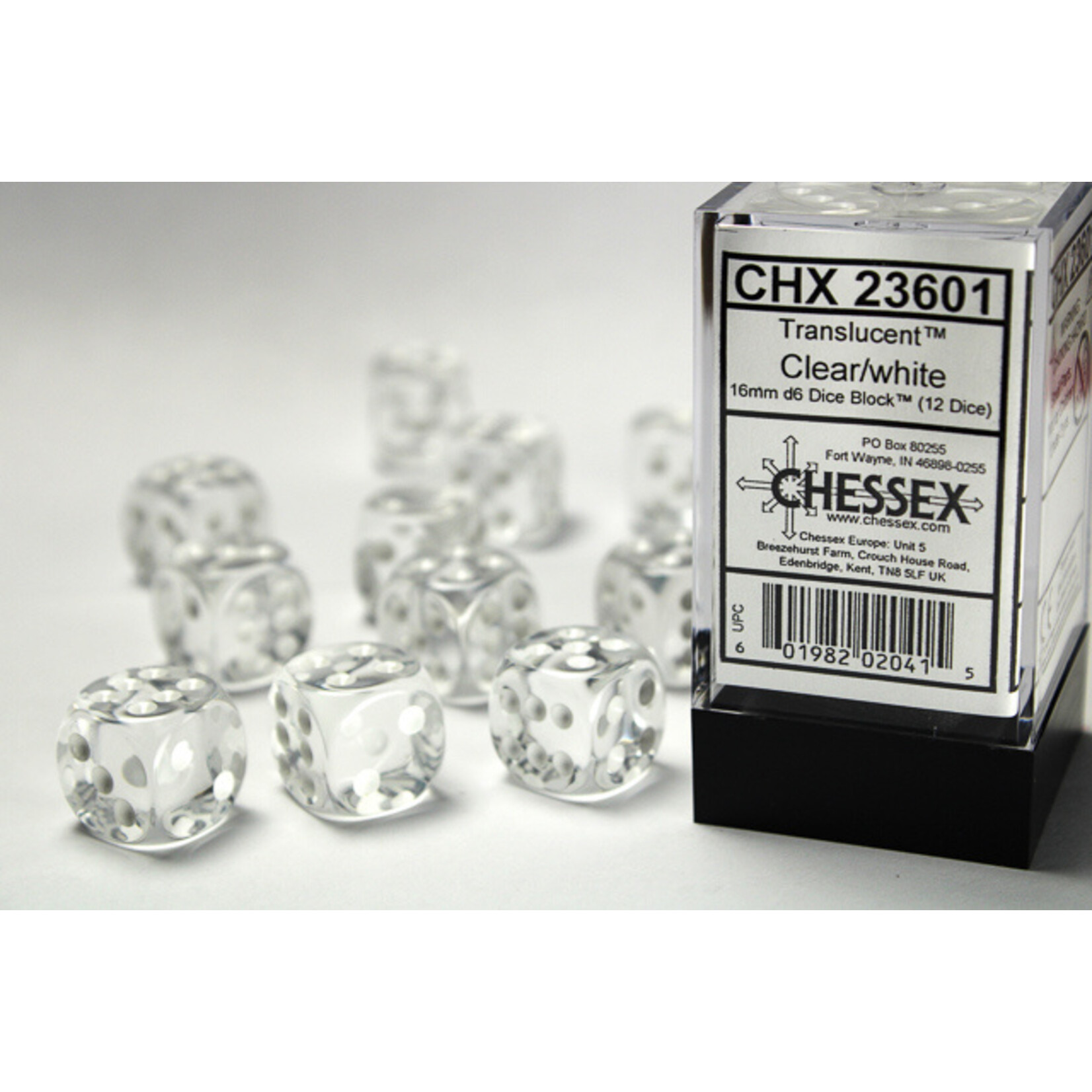 Chessex Chessex 12 x D6 Set Translucent 16mm - Clear/White