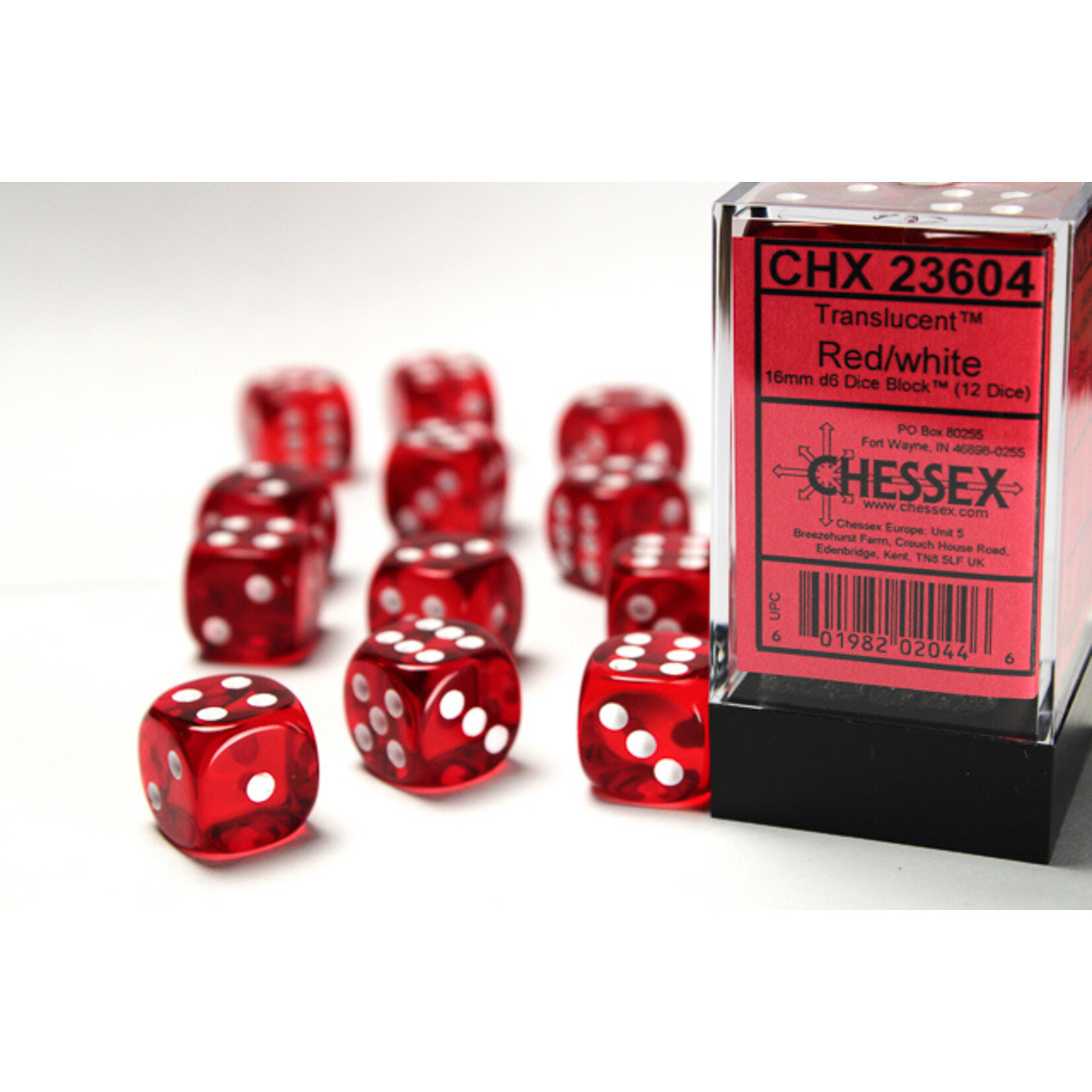 Chessex Chessex 12 x D6 Set Translucent 16mm - Red/White