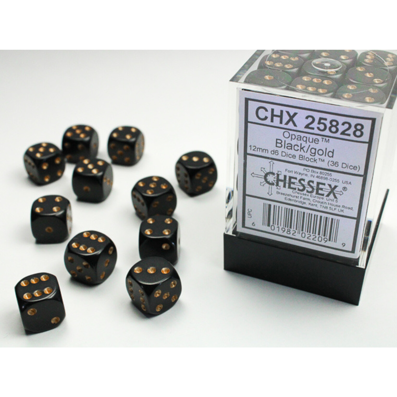 Chessex Chessex 36 x D6 Set Opaque 12mm - Black/Gold