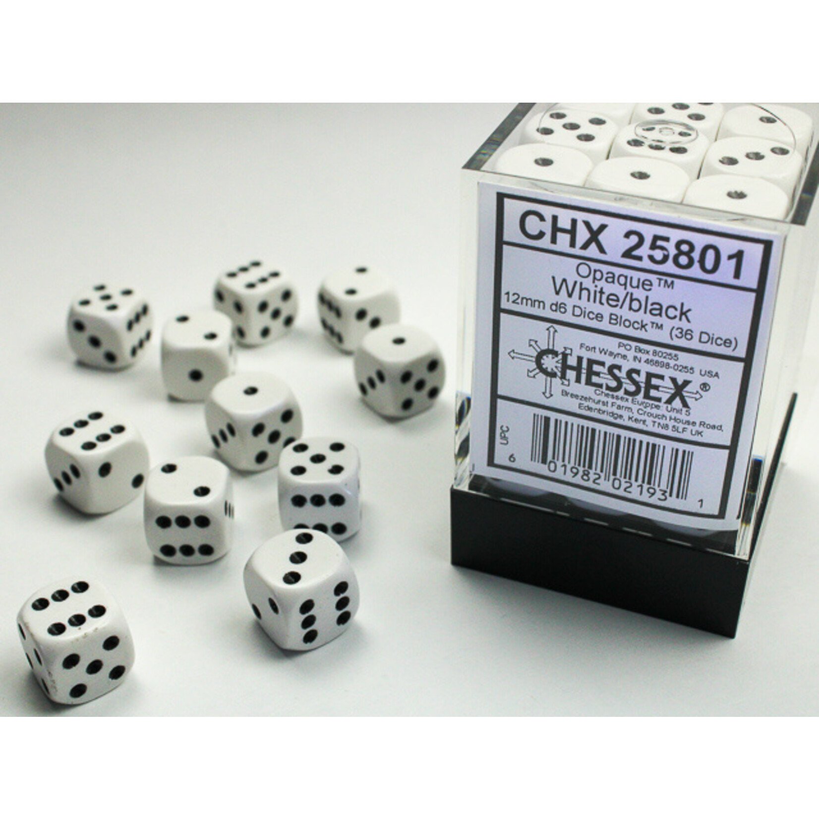 Chessex Chessex 36 x D6 Set Opaque 12mm - White/Black