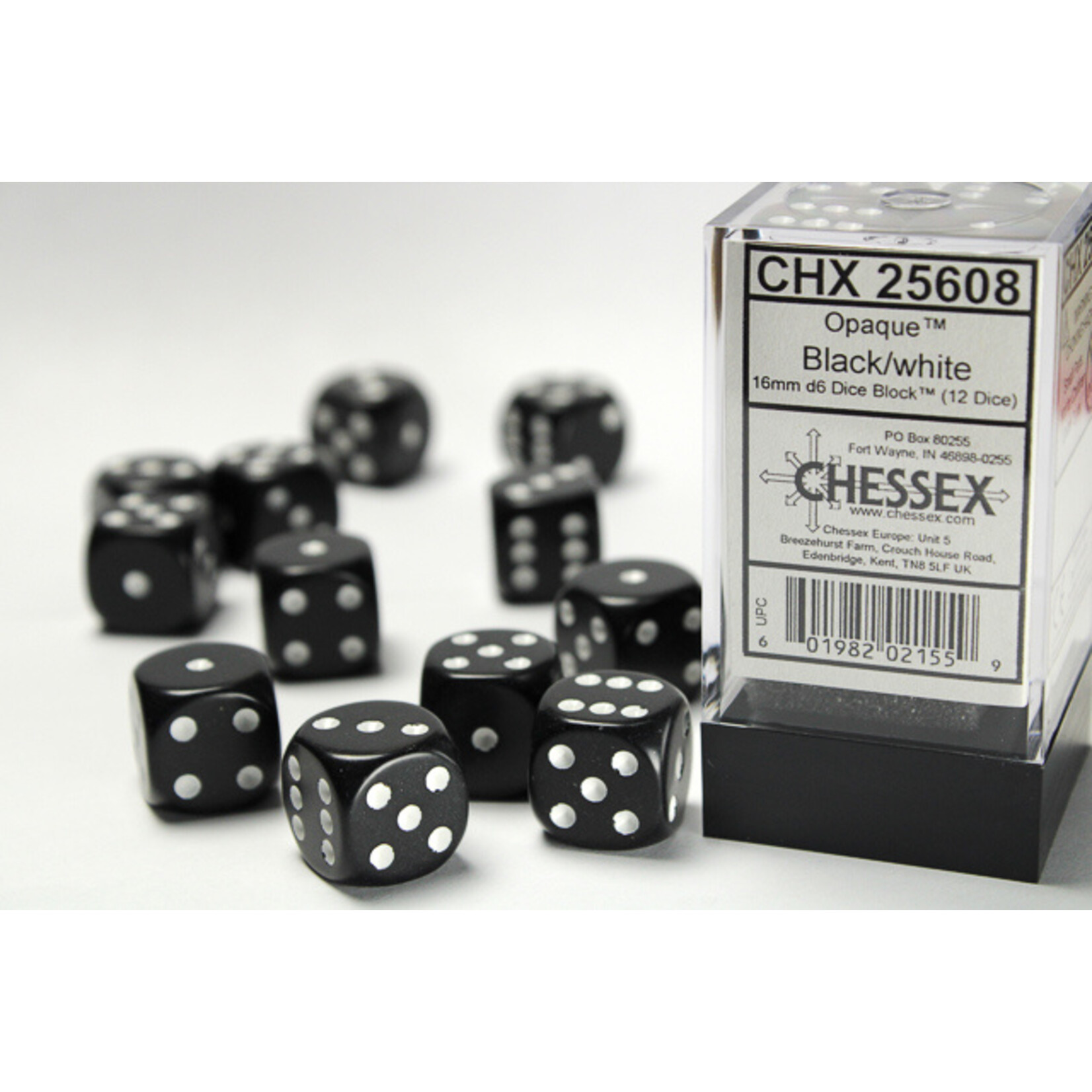 Chessex Chessex 12 x D6 Set Opaque 16mm - Black/White