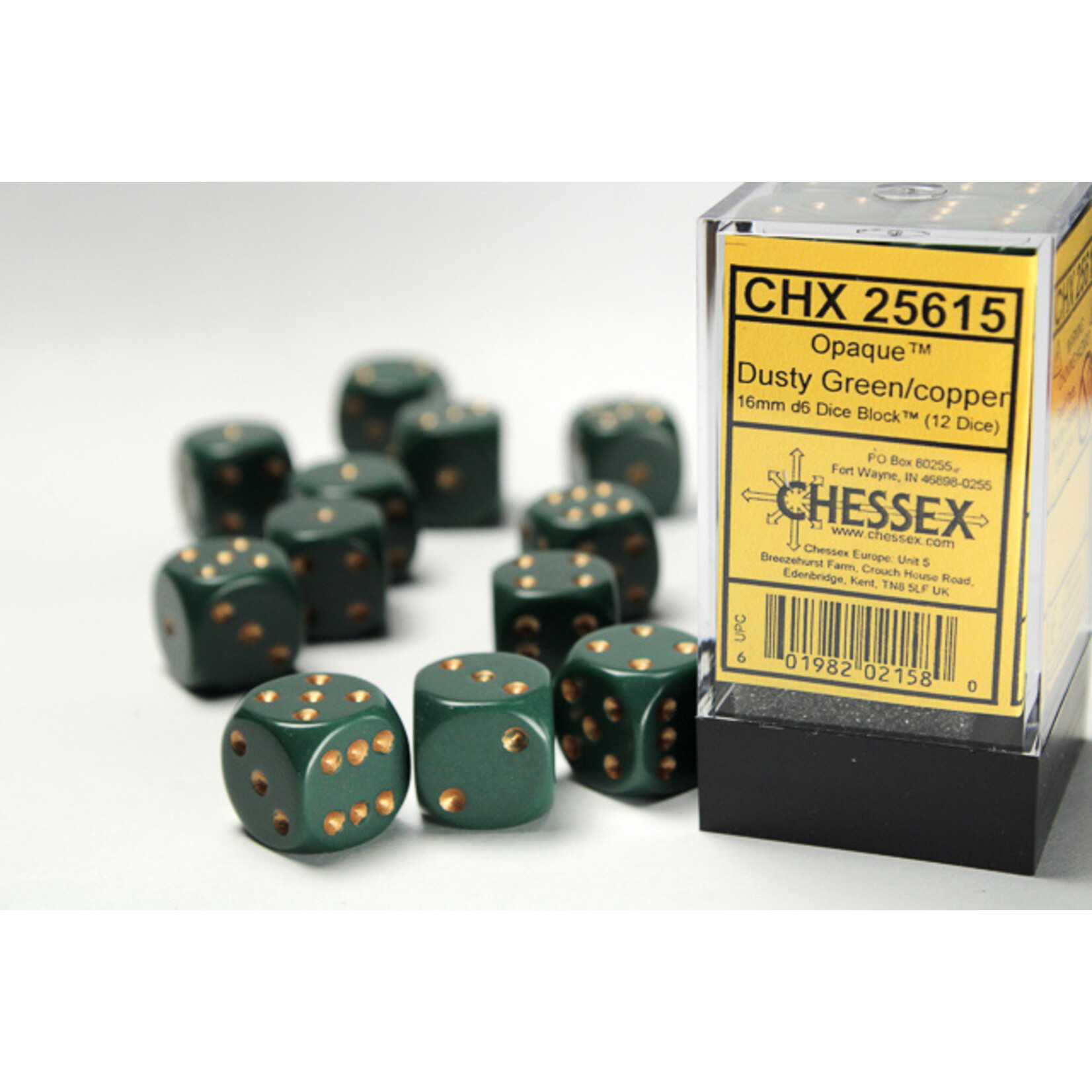 Chessex Chessex 12 x D6 Set Opaque 16mm - Dusty Green/Copper