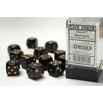 Chessex Chessex 12 x D6 Set Opaque 16mm - Black/Gold