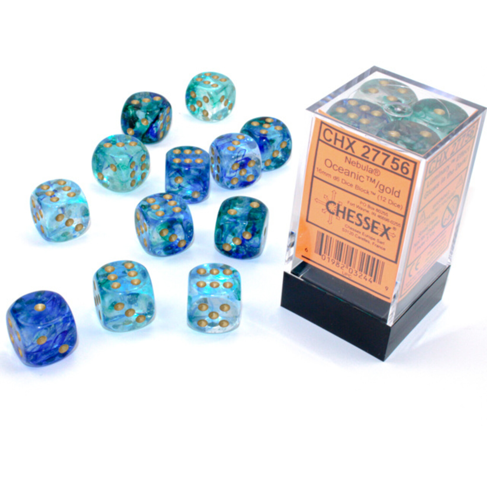 Chessex Chessex 12 x D6 Set Nebula 16mm - Oceanic/Gold