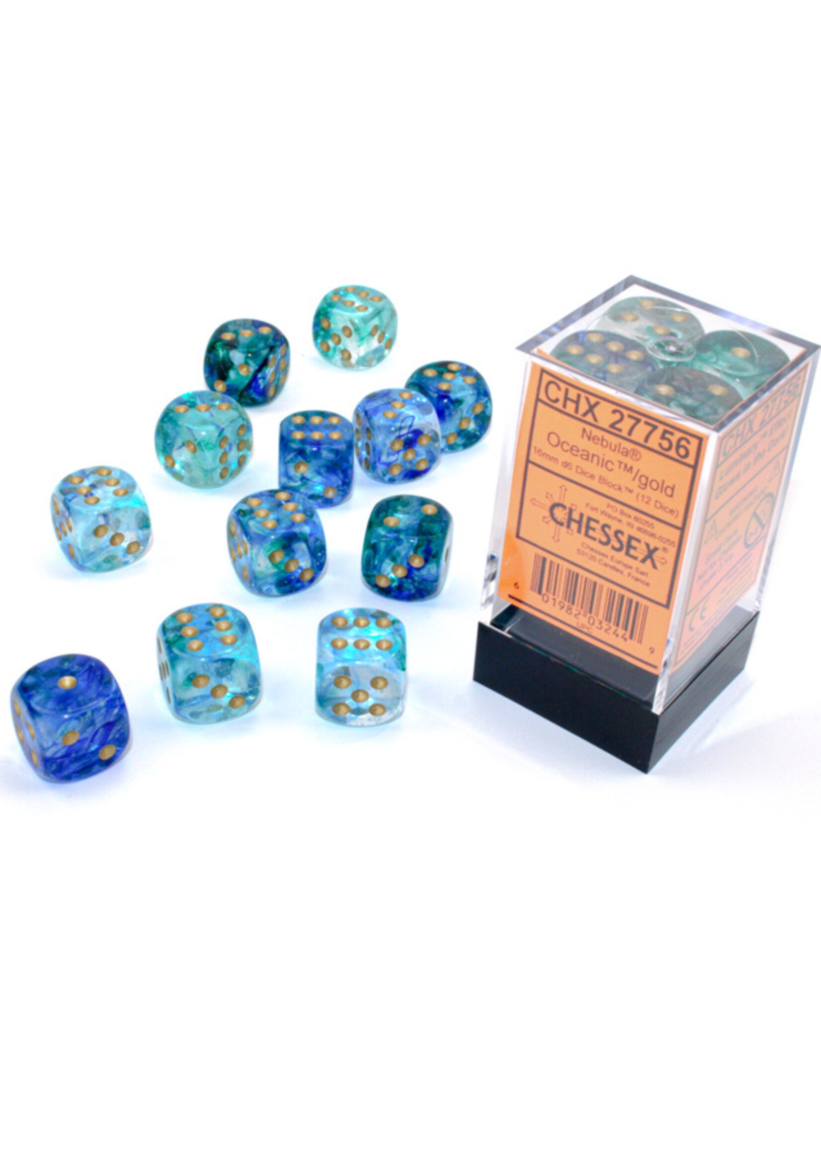 Chessex Chessex 12 x D6 Set Nebula 16mm - Oceanic/Gold