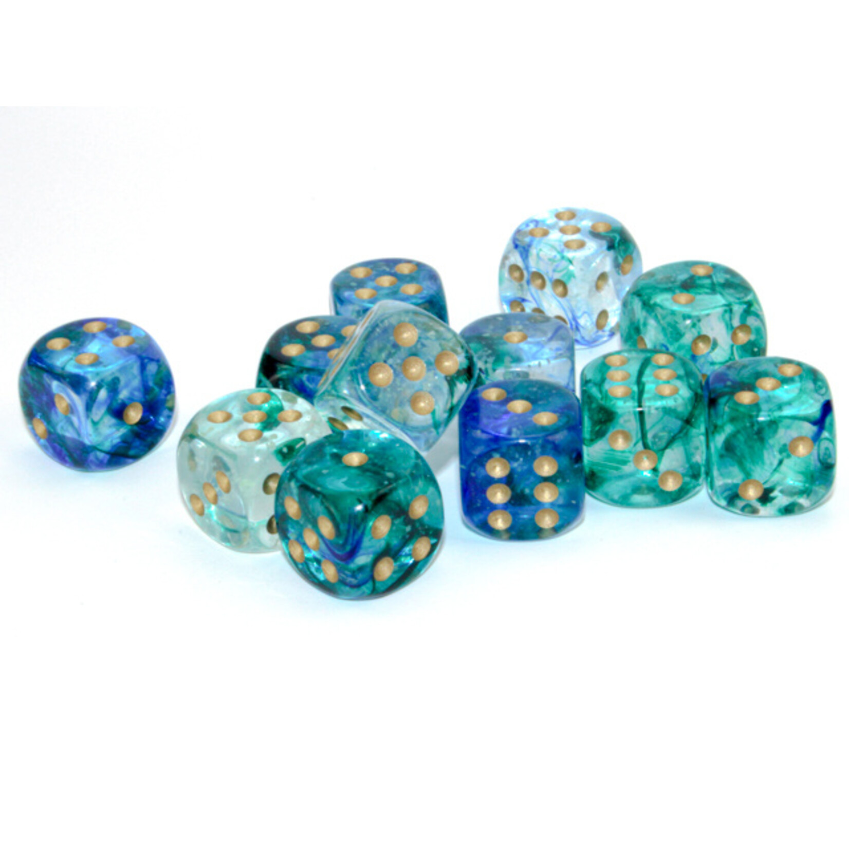 Chessex Chessex 12 x D6 Set Nebula 16mm - Oceanic/Gold