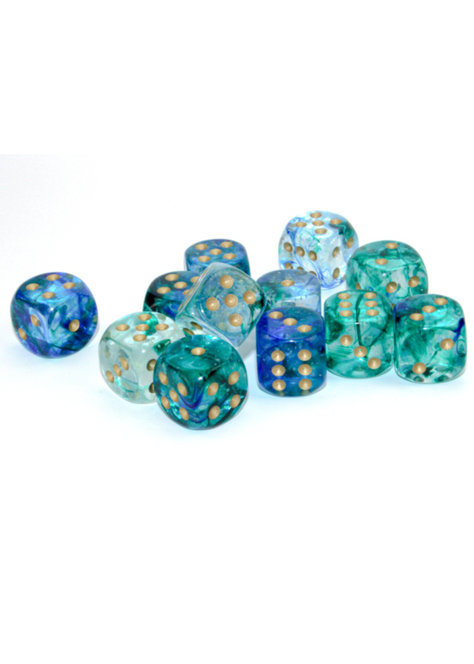 Chessex Chessex 12 x D6 Set Nebula 16mm - Oceanic/Gold