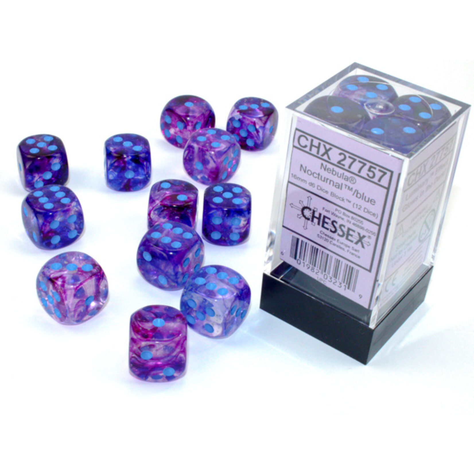 Chessex Chessex 12 x D6 Set Nebula 16mm - Nocturnal/Blue