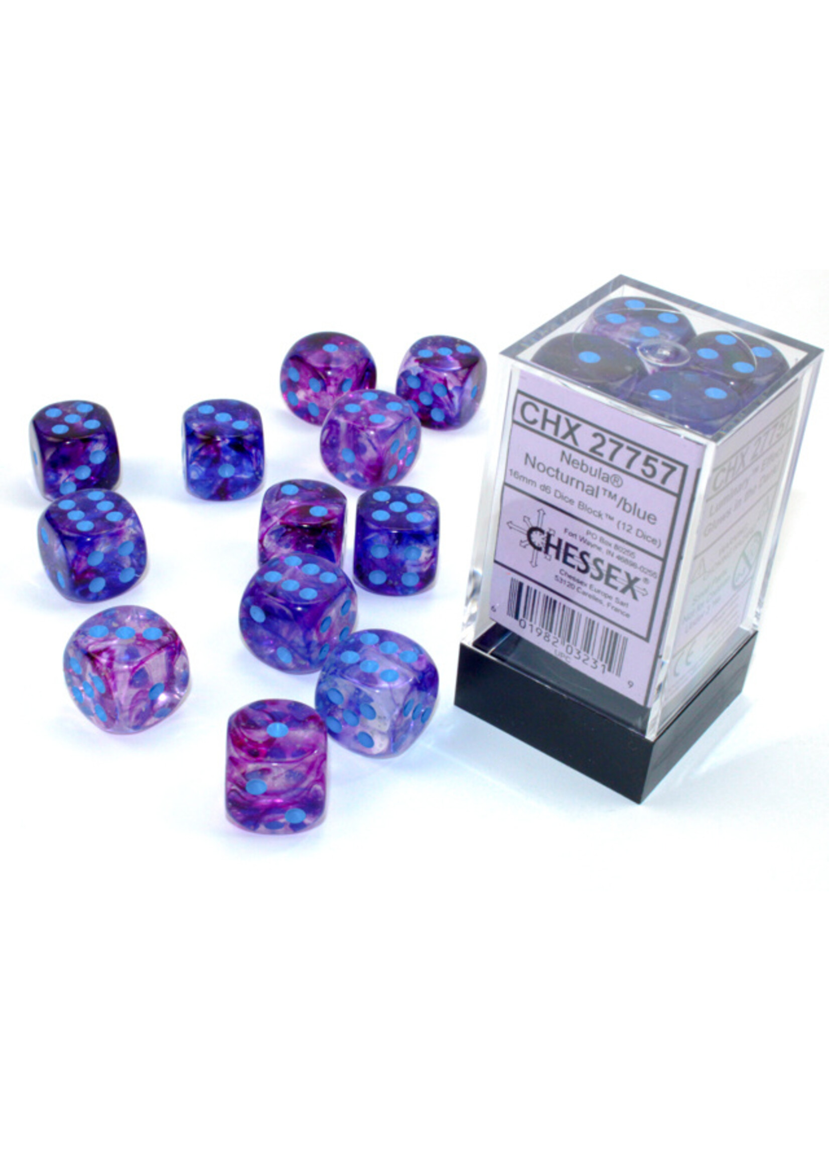 Chessex Chessex 12 x D6 Set Nebula 16mm - Nocturnal/Blue