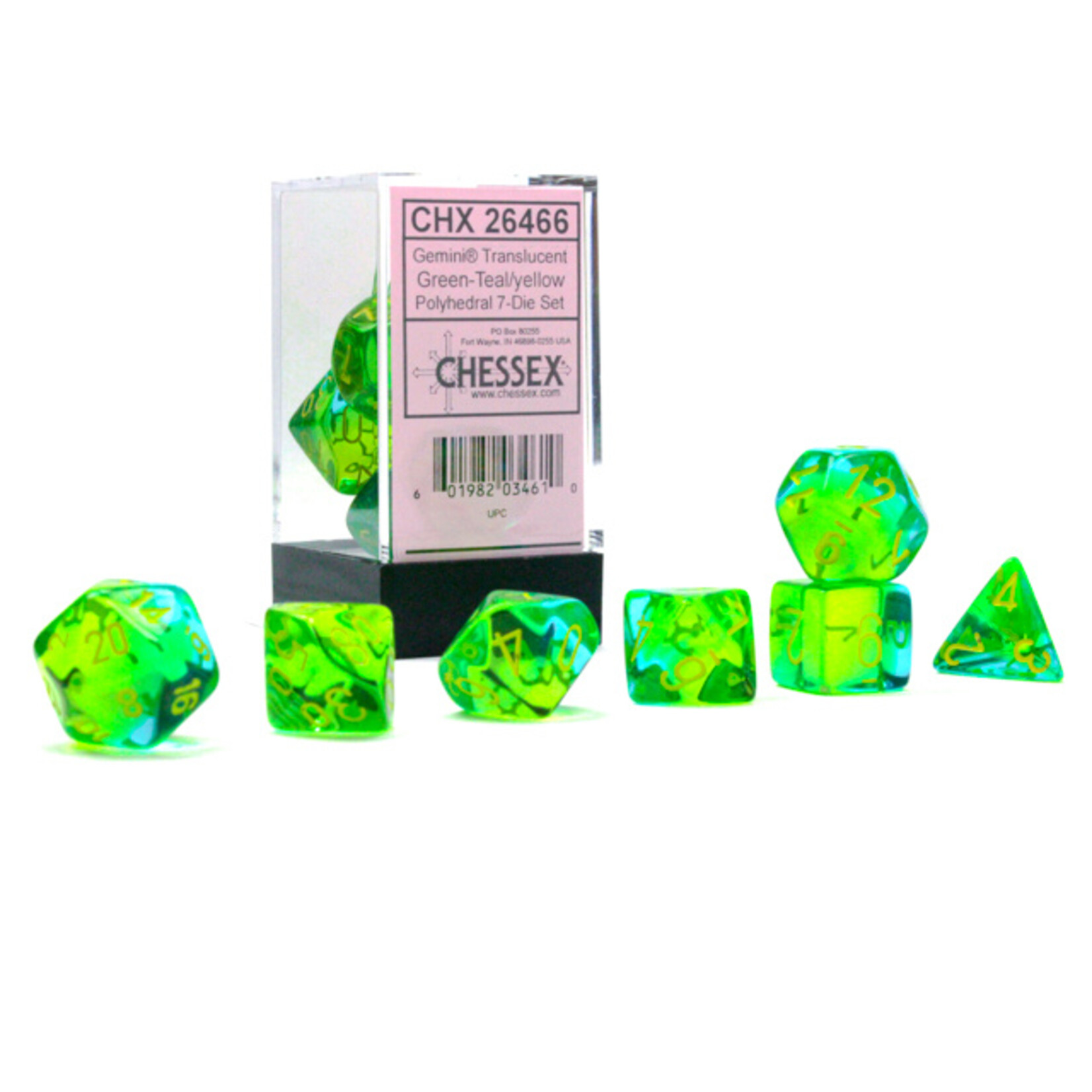 Chessex Chessex 7-Die set Gemini Translucent - Green-Teal/Yellow