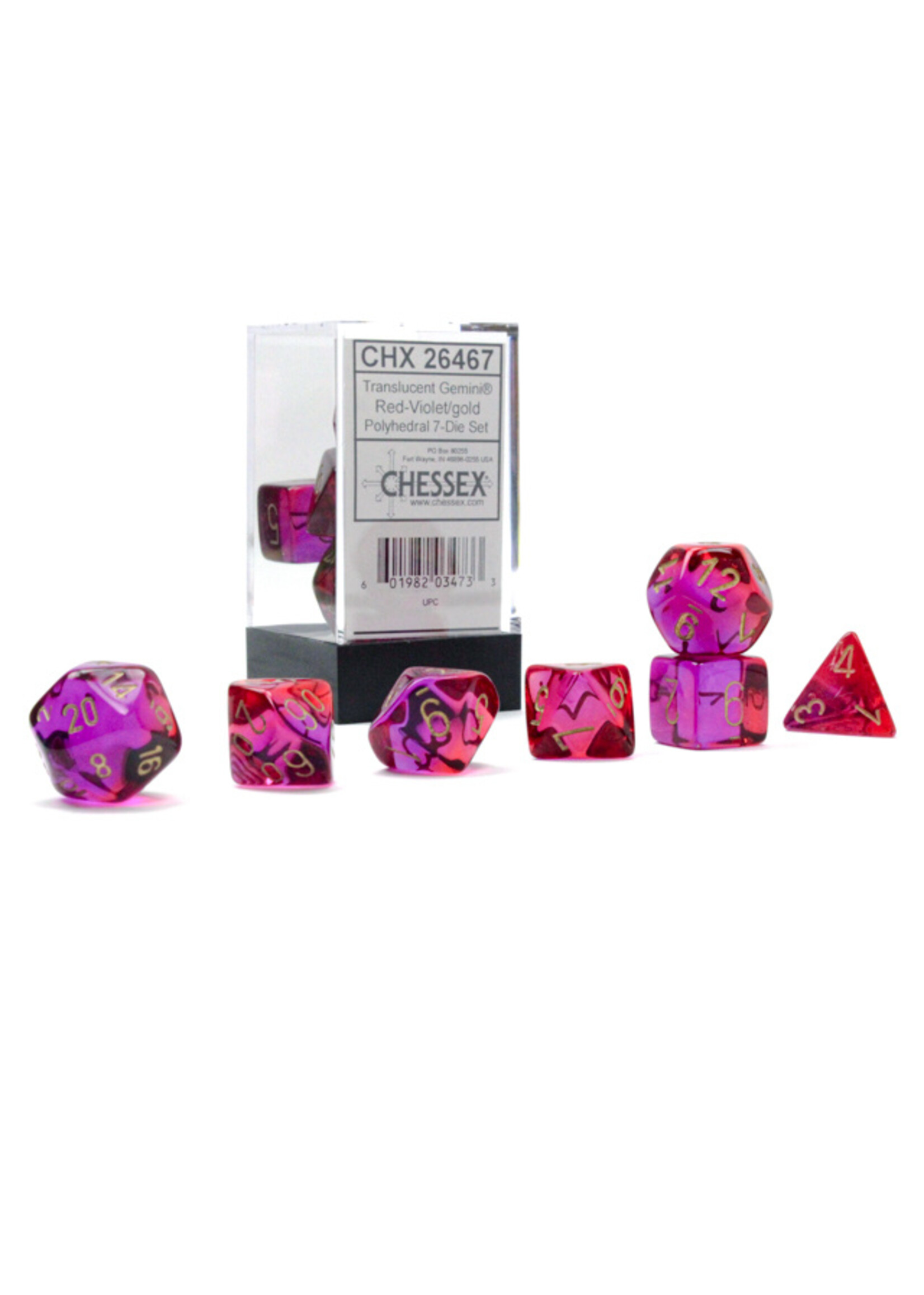 Chessex Chessex 7-Die set Gemini Translucent - Red-Violet/Gold
