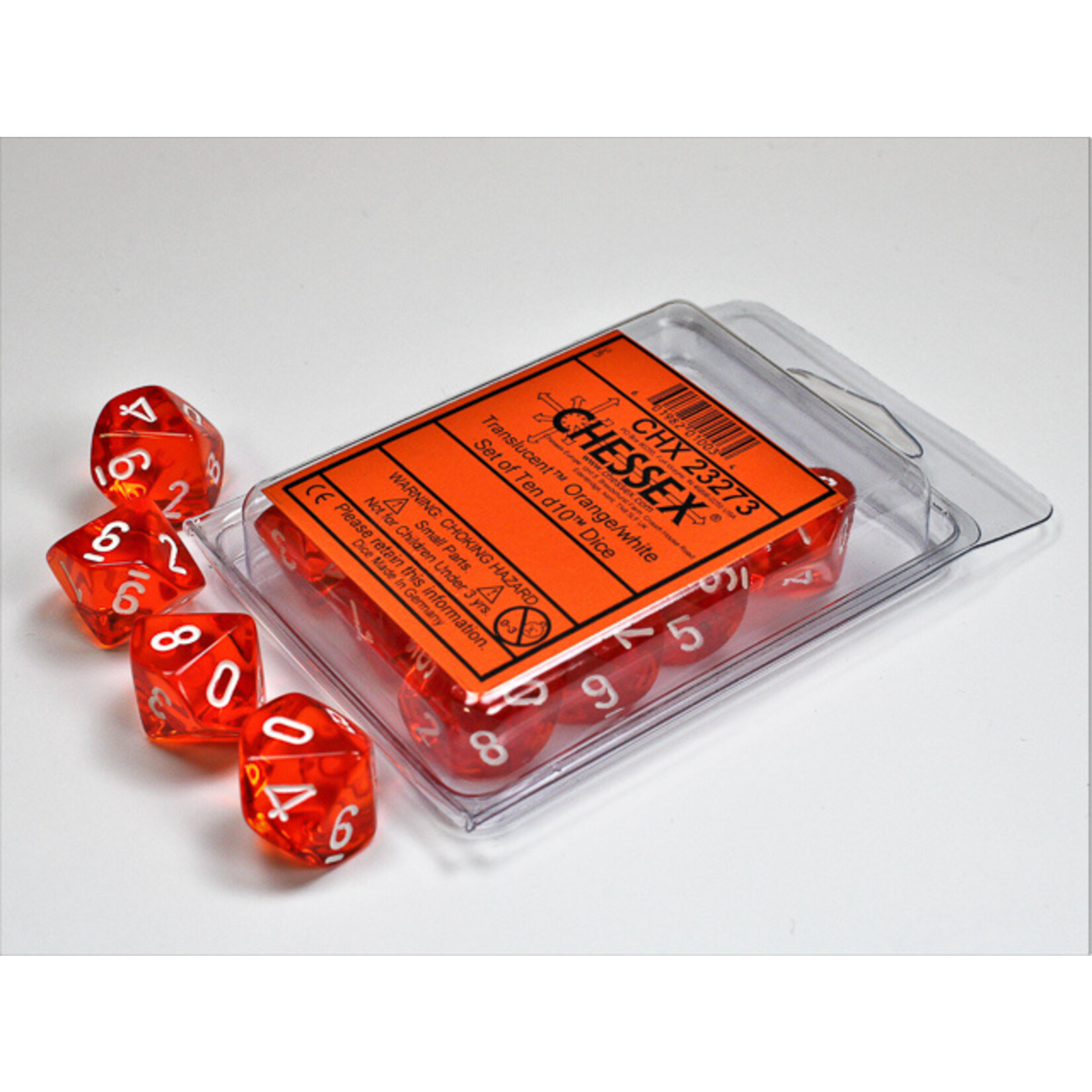 Chessex Chessex 10 x D10 Set Translucent - Orange/White **