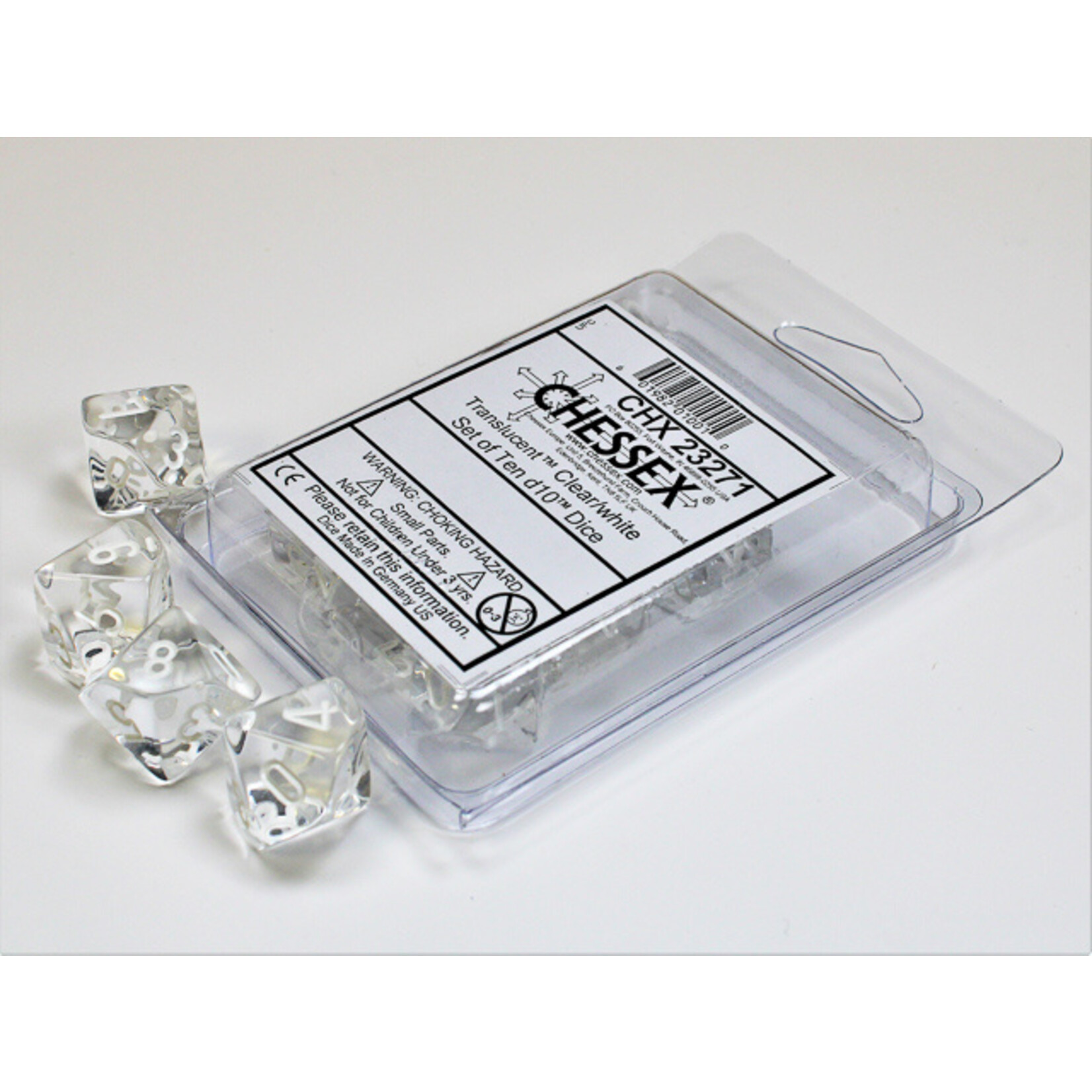 Chessex Chessex 10 x D10 Set Translucent - Clear/White **