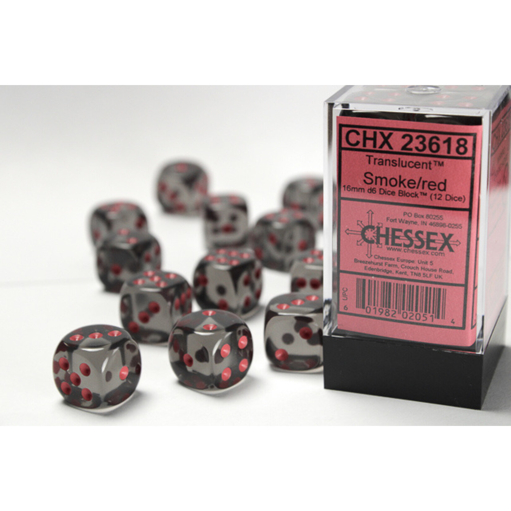 Chessex Chessex 12 x D6 Set Translucent 16mm - Smoke/Red
