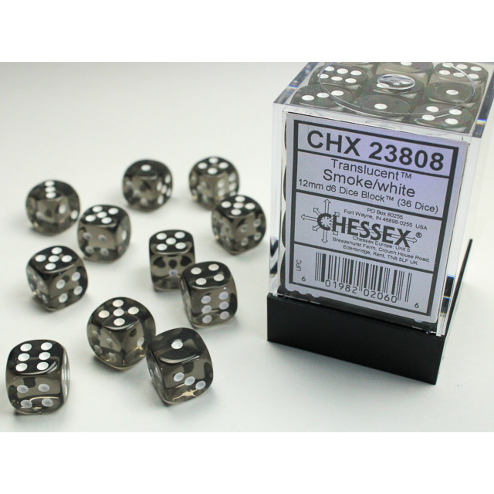 Chessex Chessex 36 x D6 Set Translucent 12mm - Smoke/White